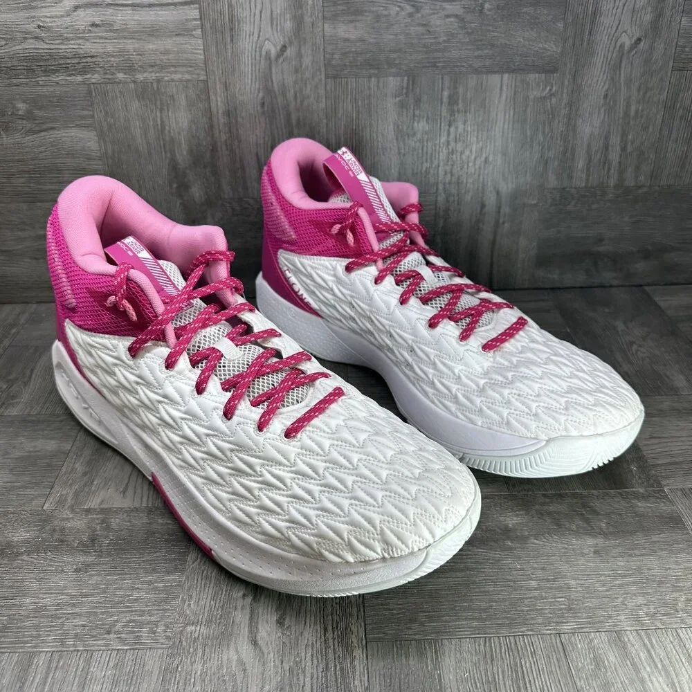 Under Armour Basketball Shoe Mens 18 White Pink HOVR  5 Athletic NEW 3024979-106